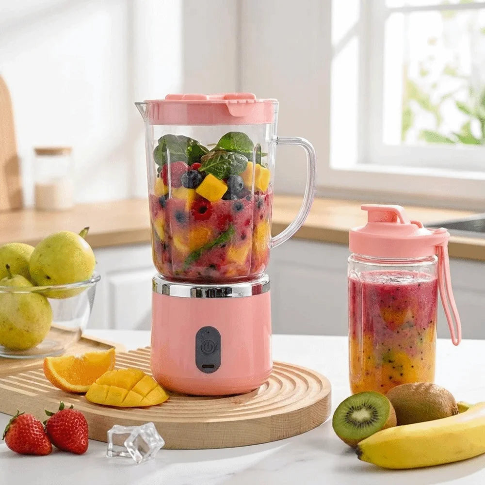 Double Cup Electric Juicer 700Ml Capacity Sharp Blades Portable Juicer Easy Disassemble Compact Size Smoothie Blender Gym Use