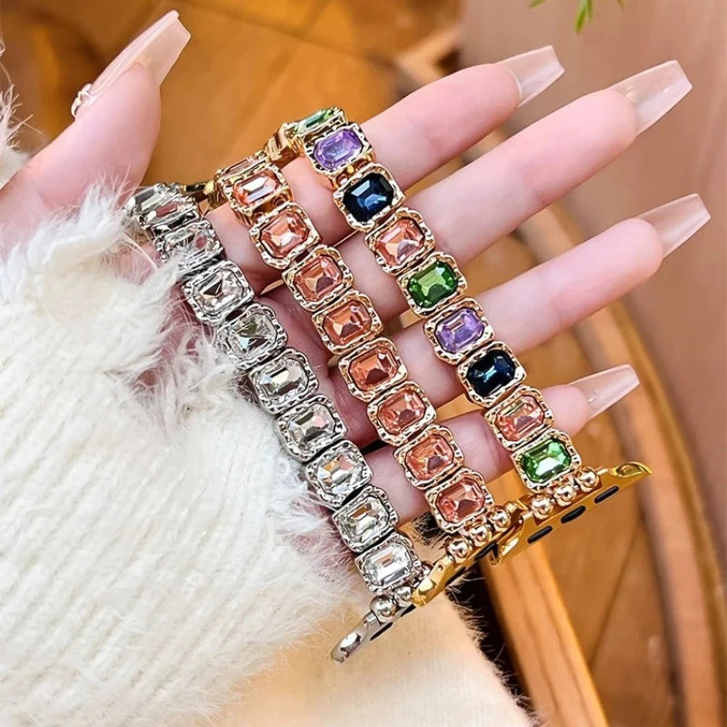 Elastic Diamond Strap For Apple Watch Band 38mm 40 41 42 44 45 46 49mm Women Jewelry Bracelet iWatch Series 12 11 10 9 8 7 6 5 4