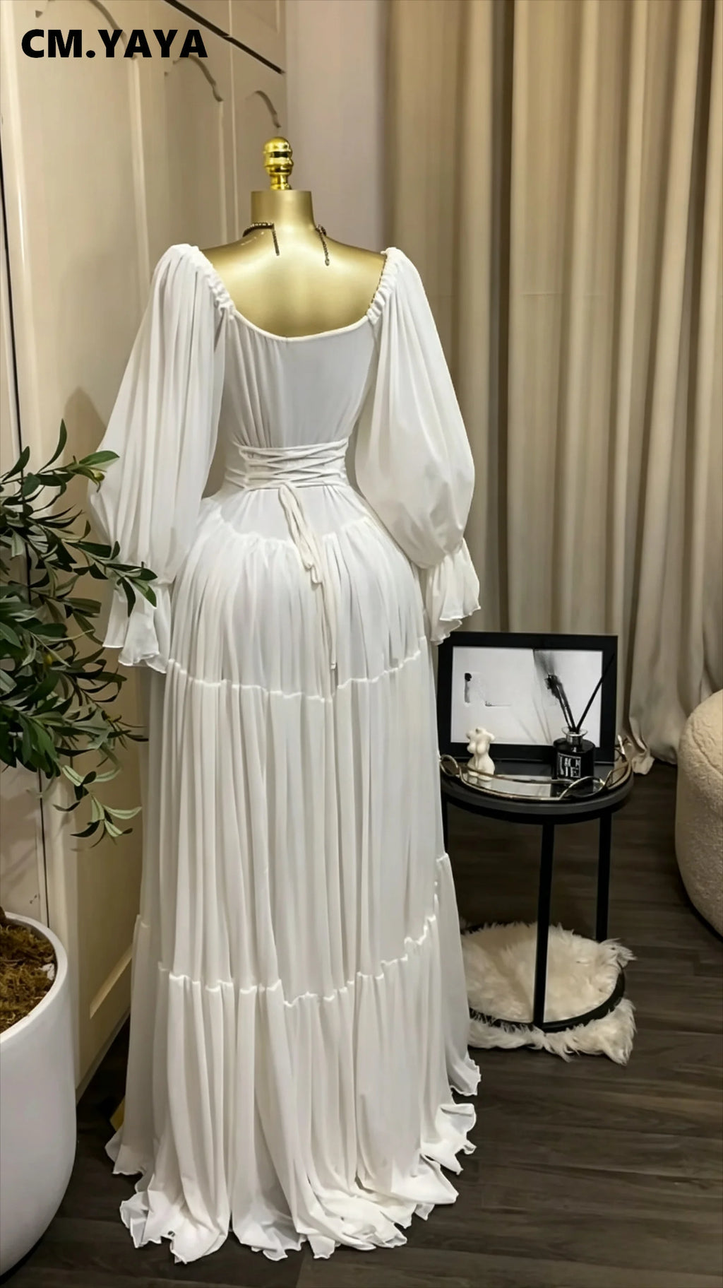 CM.YAYA 2026 Fall Winter Women Long Sleeve Halter Big Swing Long Maxi Dress Evening Birthday Trendy Sexy Vacation Party Dresses