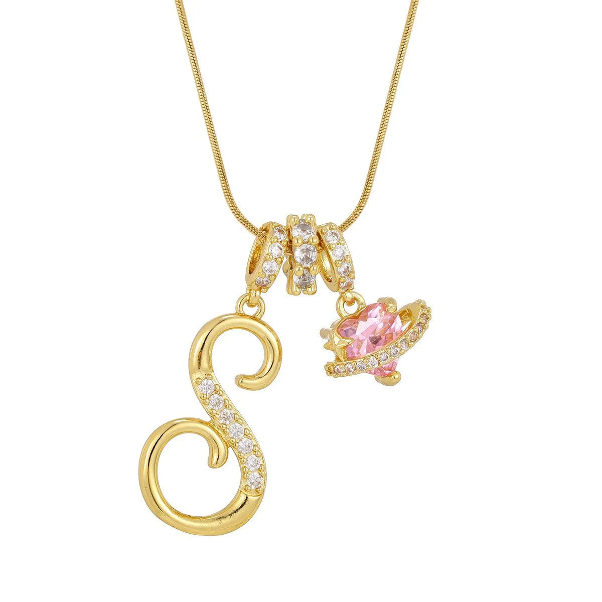 Fashion Letter Necklace Pink for Women  Zircon Heart Pendant Suitable for Personalized Stainless Steel Luxury Jewelry for Girls