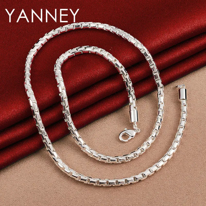 925 Sterling Silver 18 Inches 4MM Box Chain Necklace For Men Women Fashion Hip Hop Charm Gift Jewelry Wedding