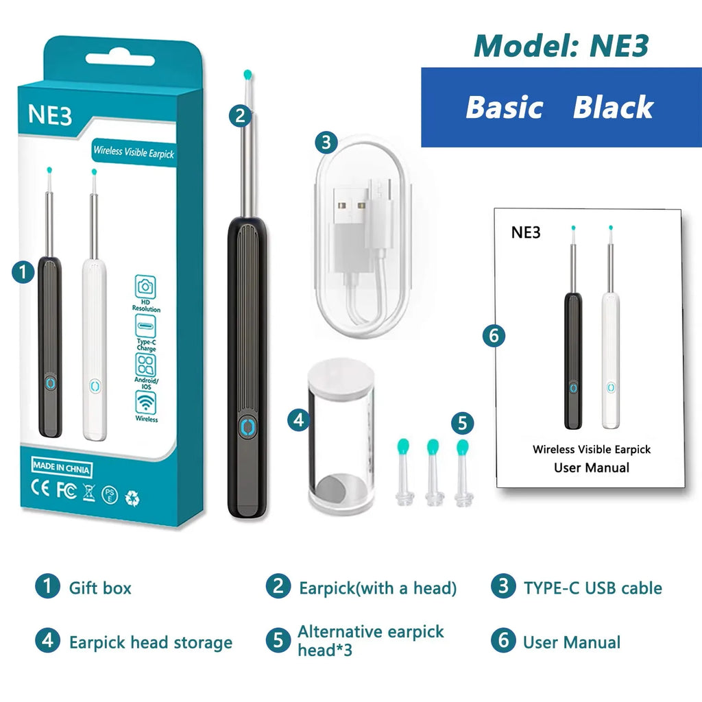 Ear Cleaner with Camera Wireless Ear Sticks Otoscope USB C Charging Endoscope Wax Removal Tool Earpick MIni Camera