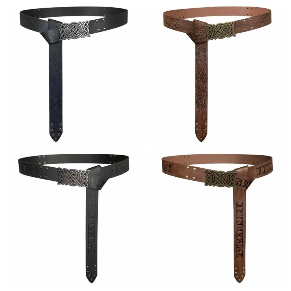 Novelty Embossed Viking Renaissance Buckle Belt PU Printing Celtic Belt Knight Leather Medieval Waistband Adult