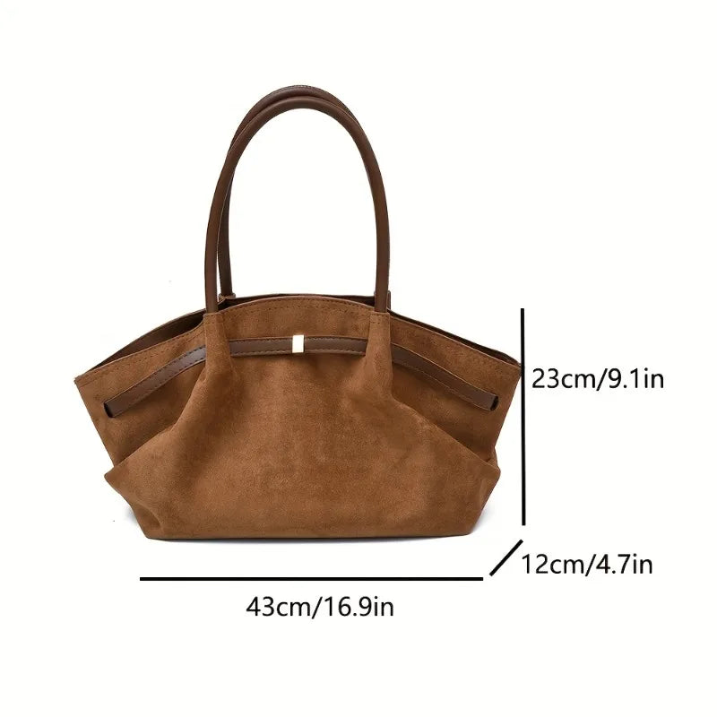 Vintage Suede Shoulder Bag for Women, Minimalist Large Capacity Tote Bag, Elegant Retro Shoulder Purse for Daily Dating Travel