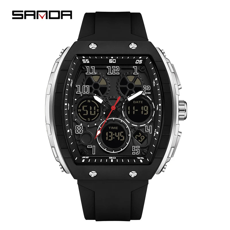 SANDA 6157 Luxury Men's Electronic Watch Sport Type Multi Functional Waterproof LED Fashion Trend Student Electronic Watch