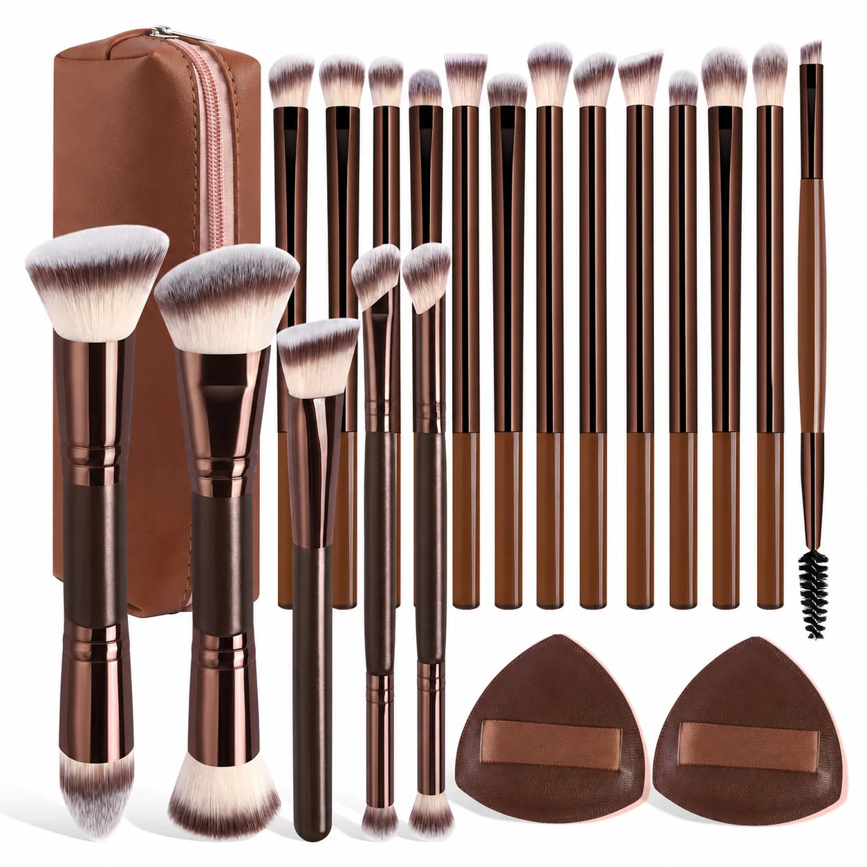 Travel Makeup Brush Set with Storage Box, 20-Piece Makeup Tools, Multifunctional Essential, 18-Piece Brushes with 2 Sponge Pads,