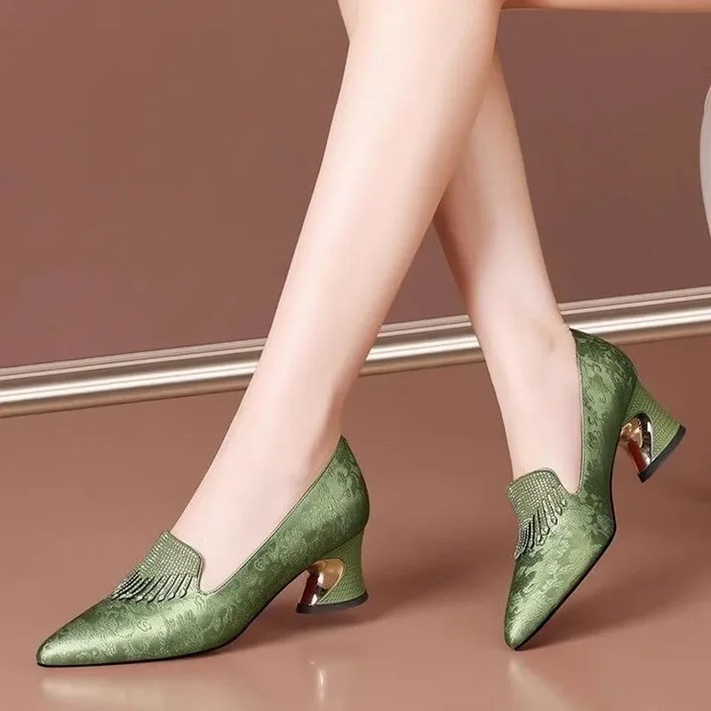 Cresfimix Sexy Party & Night Clue Round Heel Pumps for Female Women Elegant Beige Comfort Summer Slip on High Heel Shoes A6672