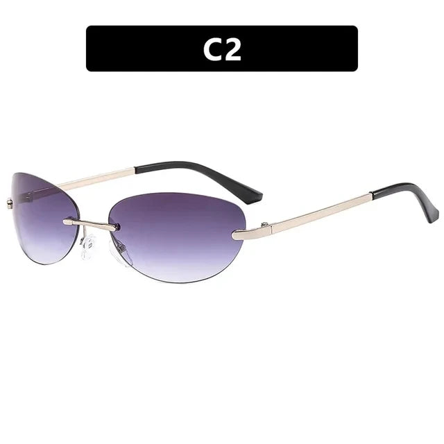 Rimless  Sunglasses Women Fashion Oval 2000'S Brand Designer Sun Glasses Y2k Wrap Around Transparent Eyewear Gradient  Shades