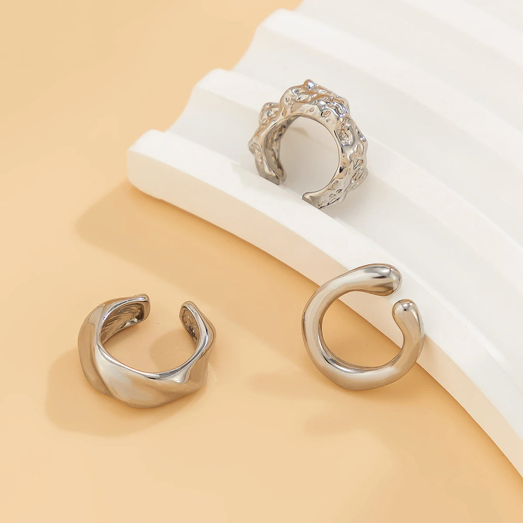 PuRui Fashion Geometric Ear Cuff Earrings for Women 3 pcs/set Metal Chunky No Piercing Clip Earrings Ladies Party Girls Jewelry