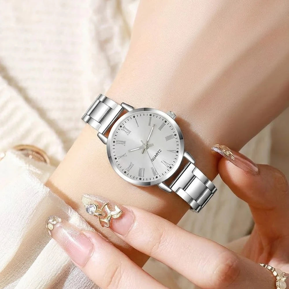 5Pcs/Set Unisex Jewelry Watches Women's Wristwatch Accessories Silver Fashion Business Elegant Trendy Classic Exquisite Retro Light Luxury Rhinestone Luxury Bracelet Watch Set Y2K Suitable for Travel, Vacation, Parties, Daily