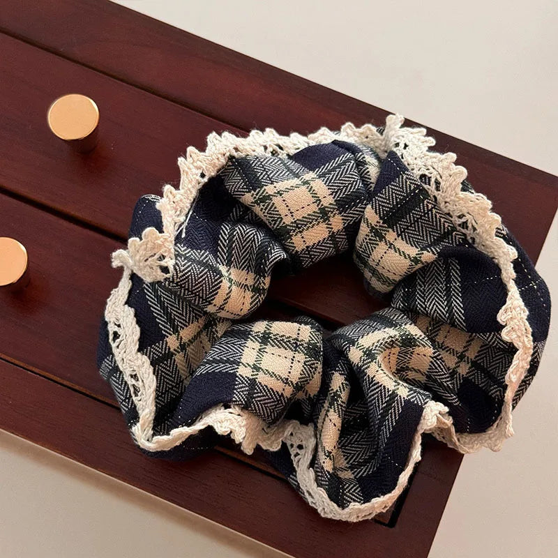 Red Lace Check Large Scrunchie Women's Superior New Year's Christmas Vibe Korean Scrunchie Headwear Hair Accessories for Girls