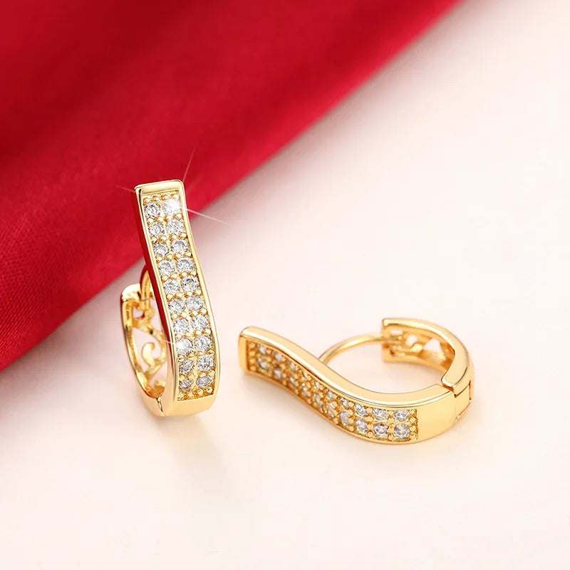 Huitan Unique Design Hoop Earrings Women Hollow Out Irregular Gold Color Earrings Wedding Engagement Party Luxury Trendy Jewelry