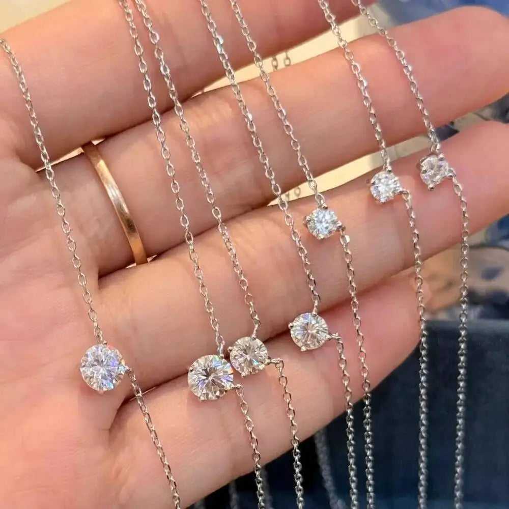 JoiasHome S925 Sterling Silver Moissanite Necklace For Women Simple Four-Claw Pendant Collarbone Chain Classic Luxury Jewelry