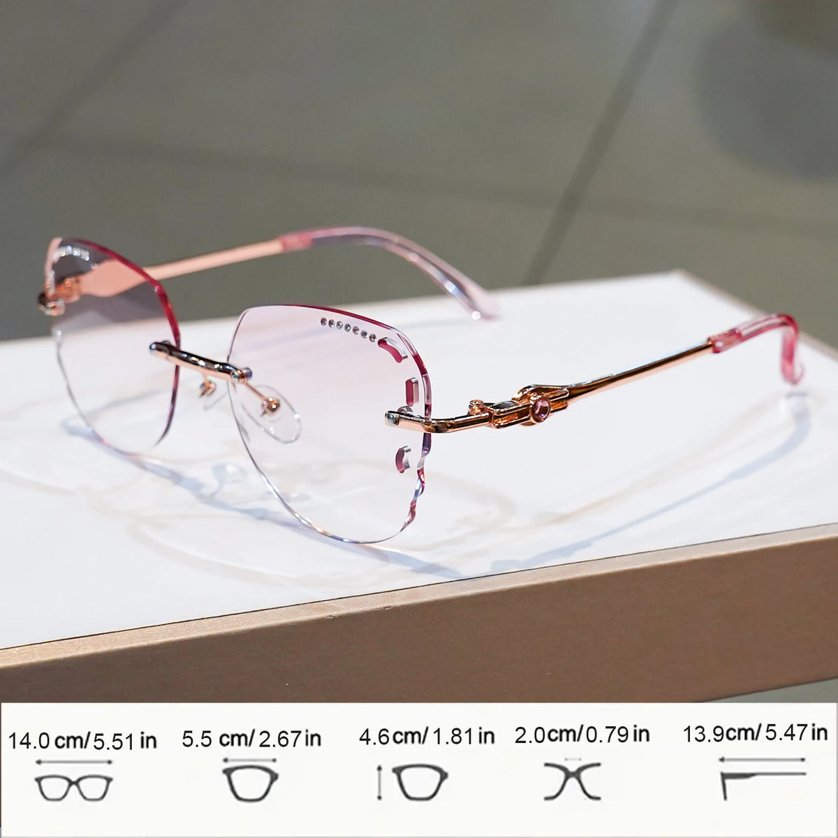 Rimless Reading Glasses Rhinestone Sparkling Eyewear Fashionable Elegant Eyeglasses Metal Frame with PC Lens Irregular Glasses