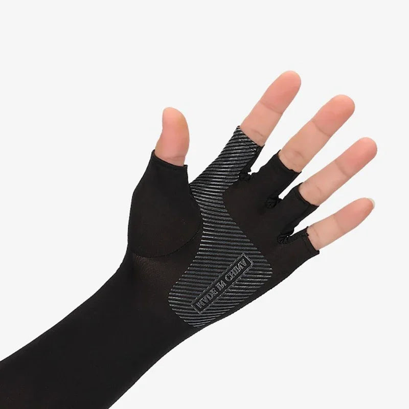 1Pair Sport Arm Sleeves Cycling Running Fishing Climbing Arm Cover Sun UV Protection Ice Cool Sleeves 5 Finger Cuff
