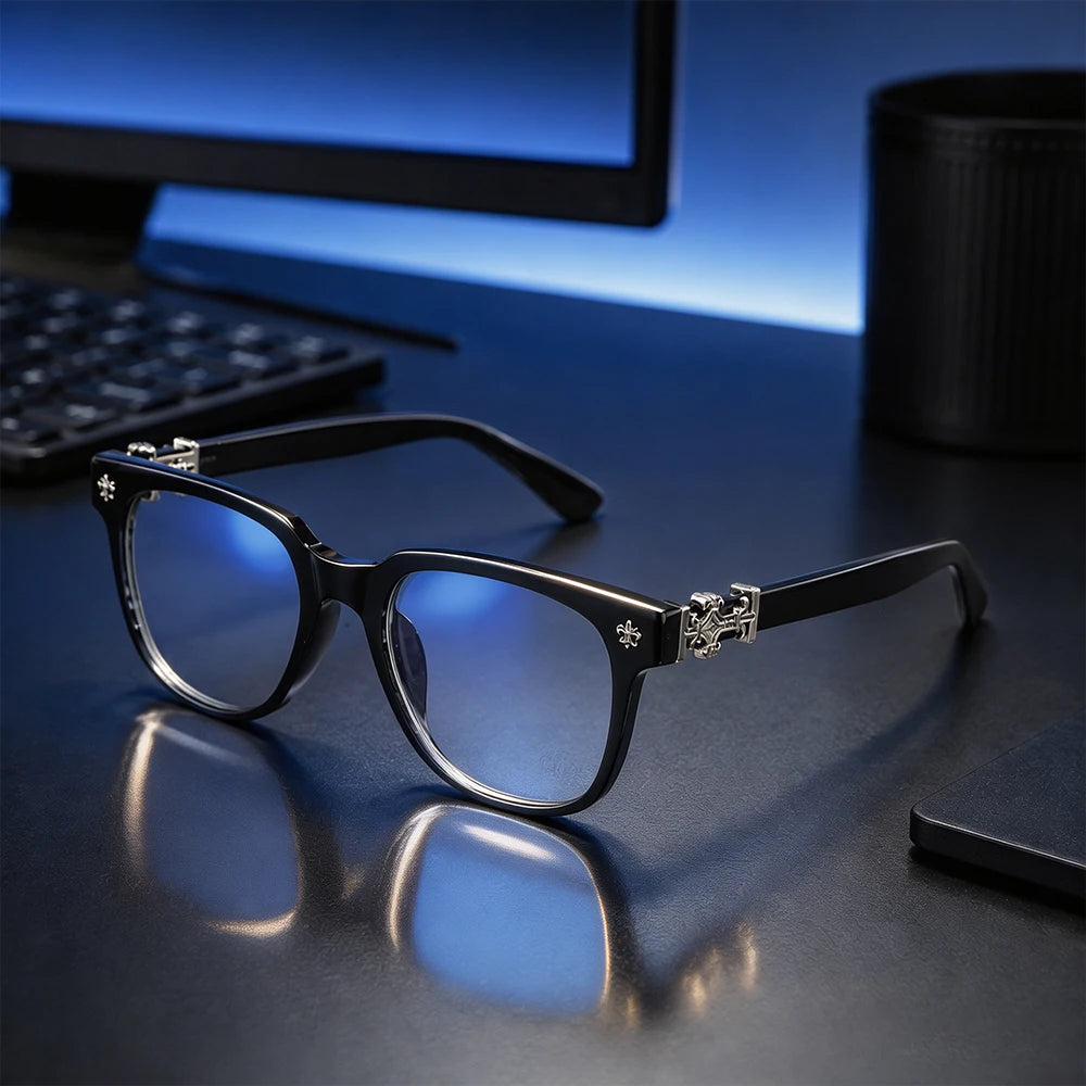 Unisex Square Anti Blue Light Glasses UV400 Gold Cross Hinge Black Clear Frame Computer Anti-Fatigue Eyeglasses