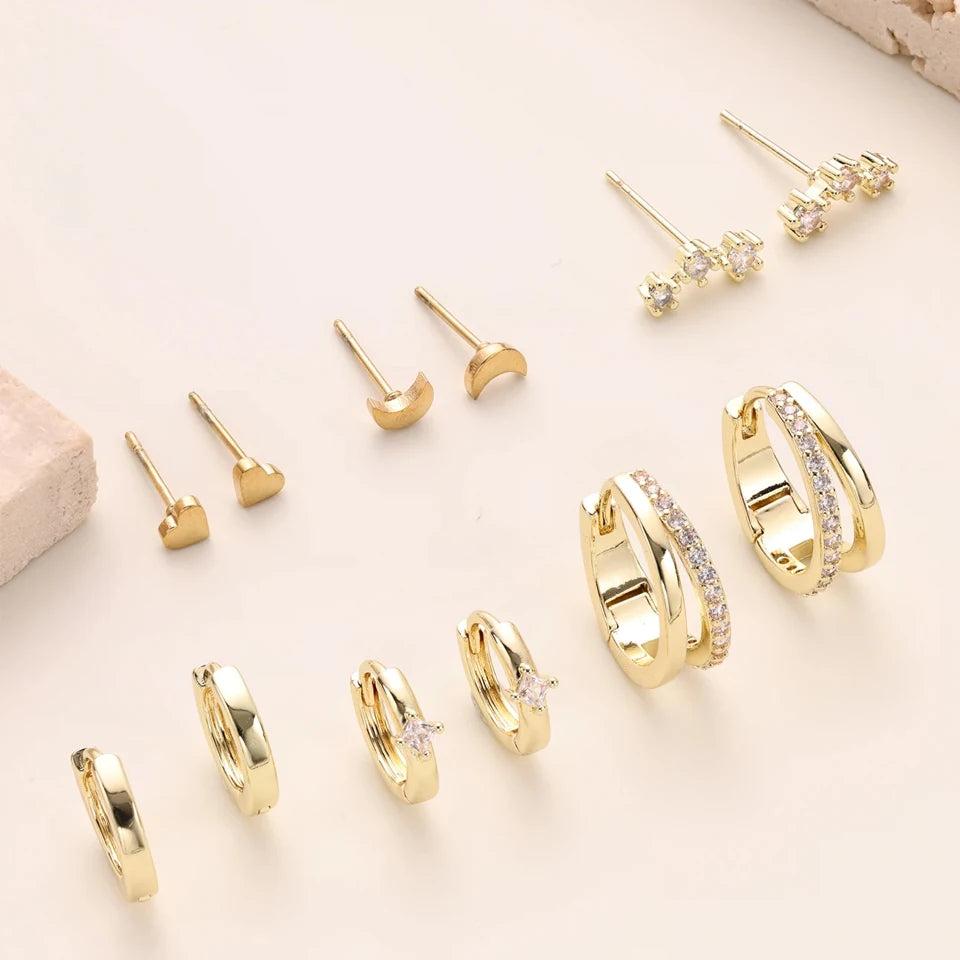 ZAKOL 6 Pcs Small Gold Hoop Stud Earrings Set for Women Simple Huggie Hoop Earrings Double Hoop Earrings CZ Stud Earrings