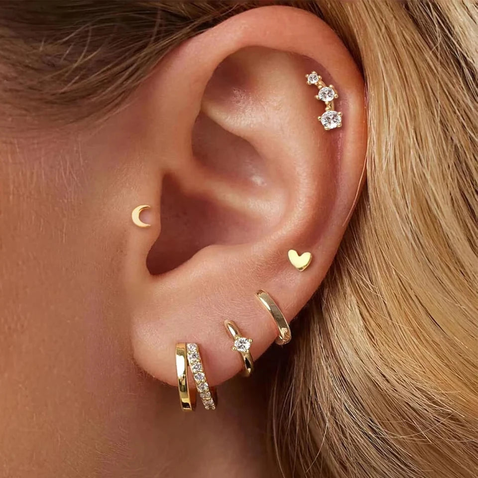ZAKOL 6 Pcs Small Gold Hoop Stud Earrings Set for Women Simple Huggie Hoop Earrings Double Hoop Earrings CZ Stud Earrings