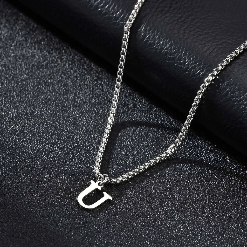 Vnox Simple A-Z Letter Necklace for Men, Waterproof Stainless Steel 26 Letters Pendant Necklace，Men’s Minimal Initial Necklace