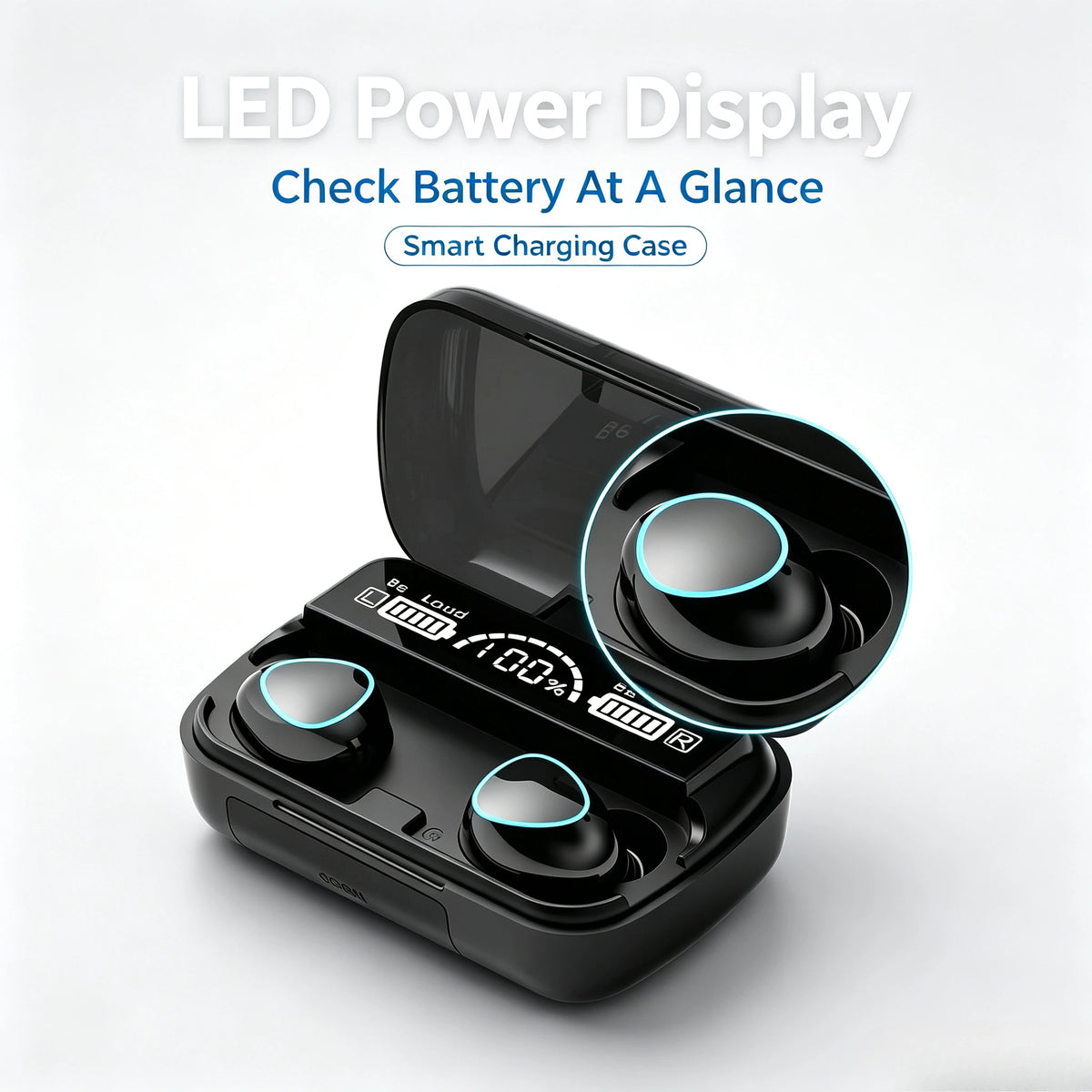 9D Stereo Surround Sound Bluetooth Earphones Sports In-Ear Wireless Headphones Featuring LED Digital Battery Display