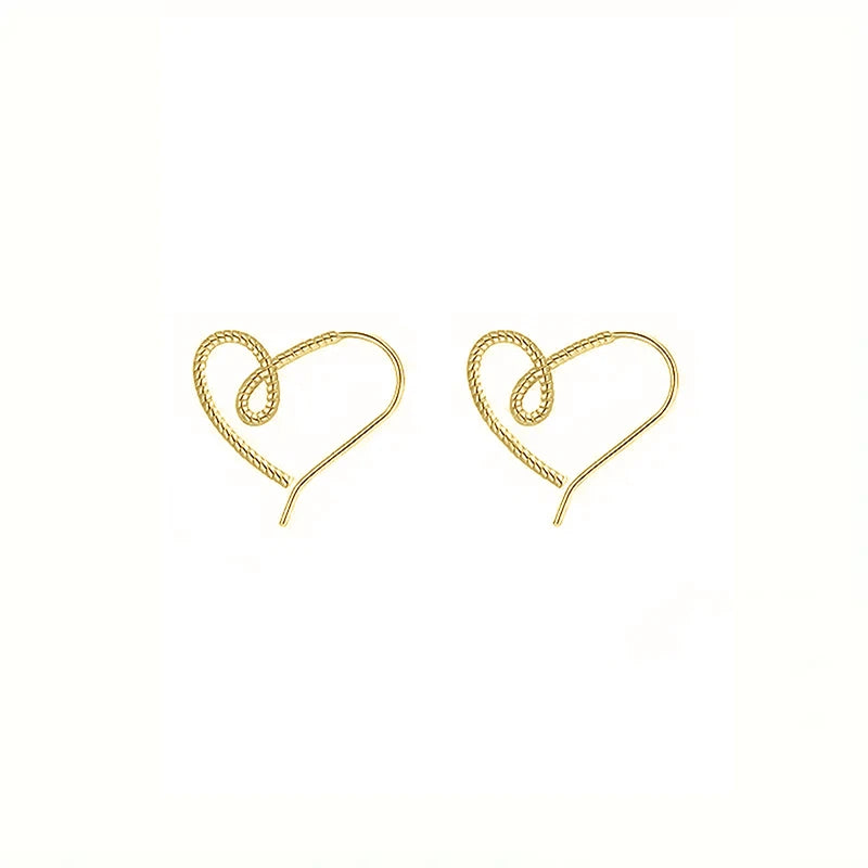 Huitan Twist Design Heart Ear Hook Female Simple Fashion Pierced Earrings Metallic Style Accessories Love Jewelry for Daily Wear