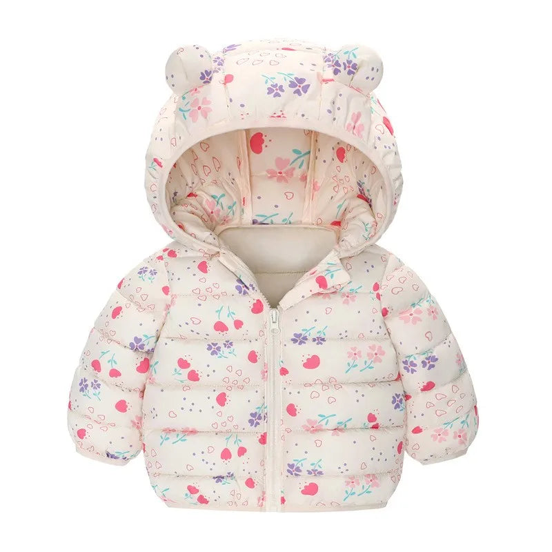1-5 Years Baby Boy Hooded Lightweight Down Jacket Kids Girl Cartoon Dinosaur Zipper Coats Autumn Winter Warm Christmas Outerwear