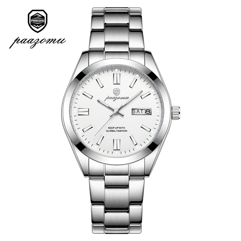 PAAZOMU Men's Analog Quartz Watch with Day Date Stainless Steel Band Waterproof Fashion Wristwatch for Men
