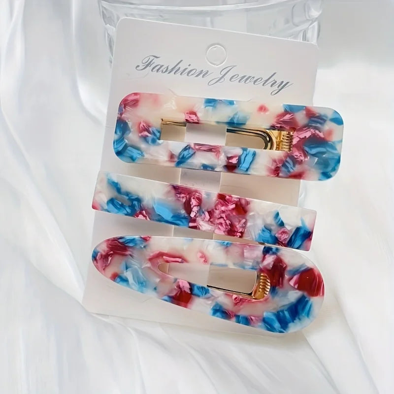 3pcs/set Acetate Hollow Water Drop Long Strip Hairpin Simple Duck Beak Clip Broken Hair Leopard Hair Clip Geometric Hairpin