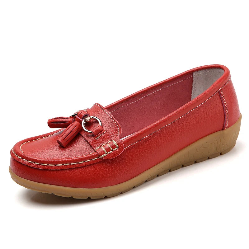 Genuine Leather Women Flats Fashion Casual Women Shoe Moccasins Shoes Woman Slip On Flat Shoes Black Ladies Shoes Plus Size