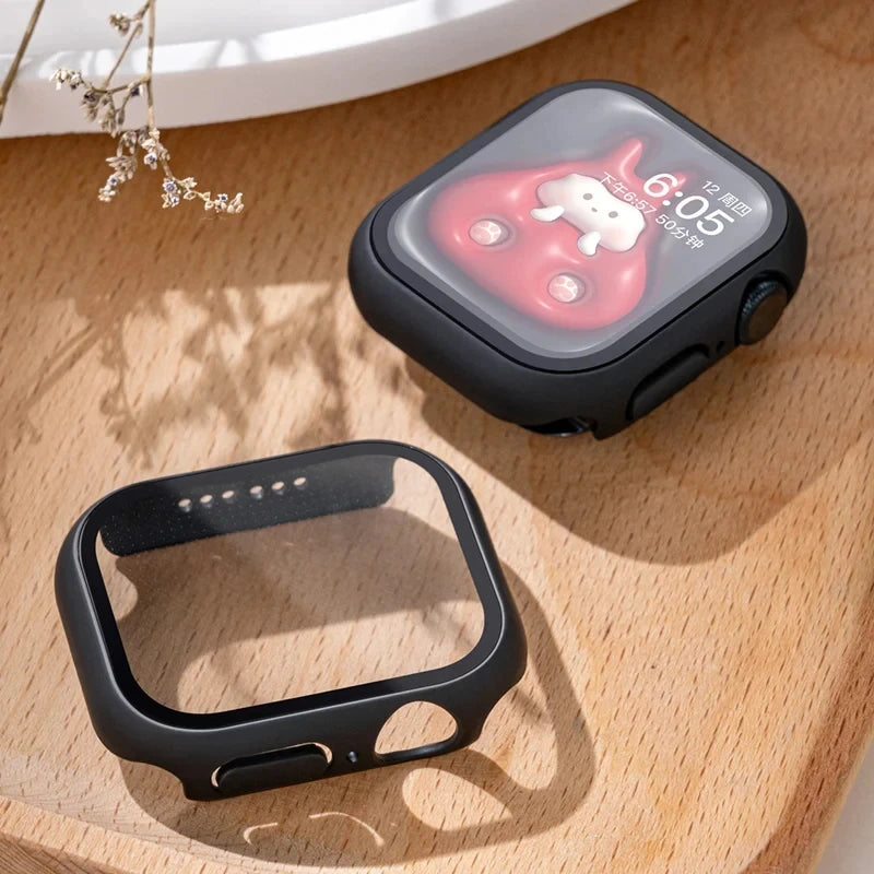 Tempered Glass+cover For Apple Watch Case Accessories 45mm 41mm 42mm 38mm PC Screen Protector cover iWatch 6 5 4 se 44mm 40mm