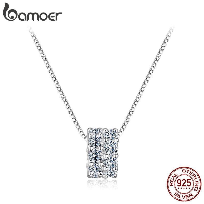 BAMOER Moissanite Ring Hoop Necklace Full Enternity Pendant D Color Lab Diamond for Women 925 Sterling Silver Wedding Jewelry