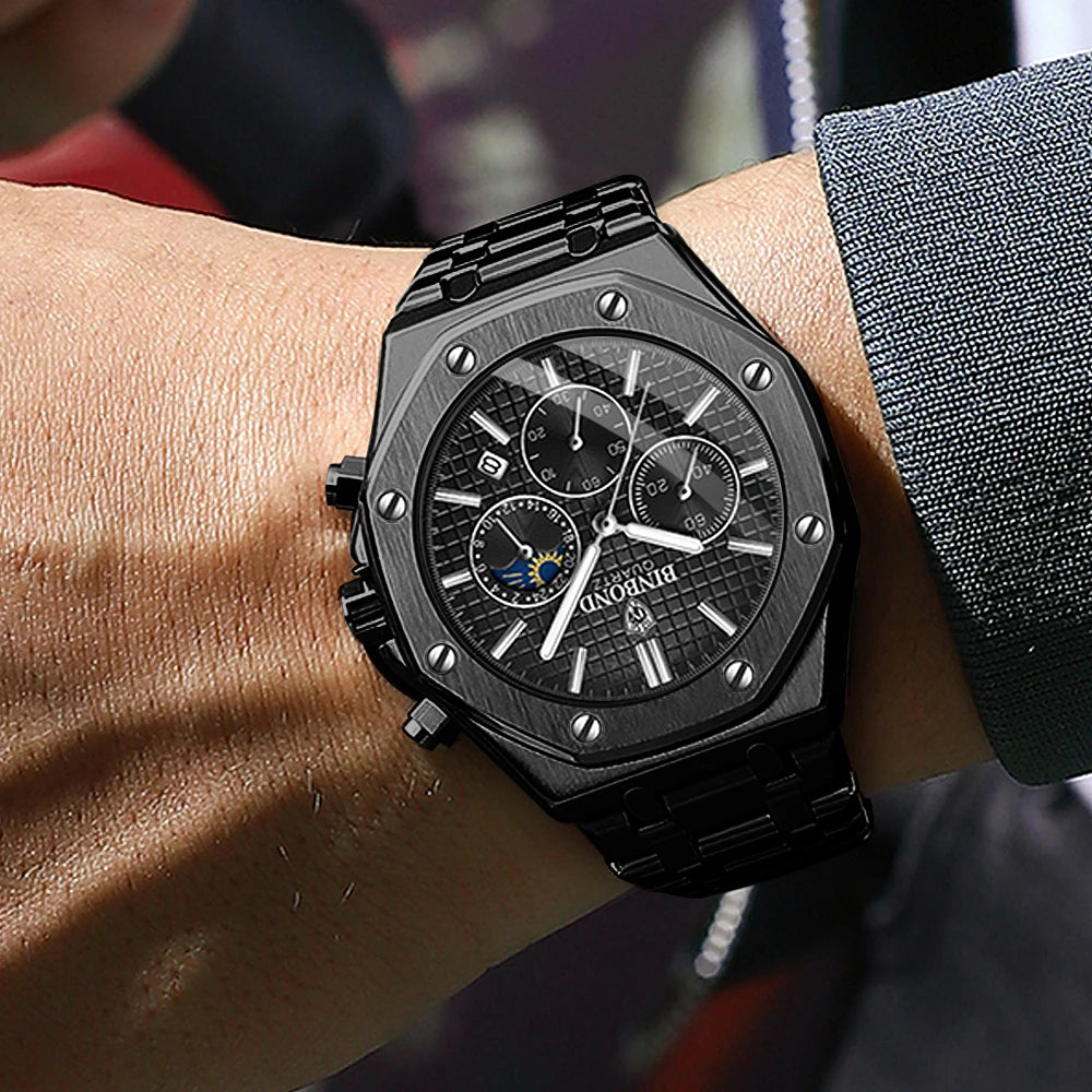 BINBOND Luxury quartz wristwatches luminous waterproof auto date chronograph men's watch business sport watch for men reloj