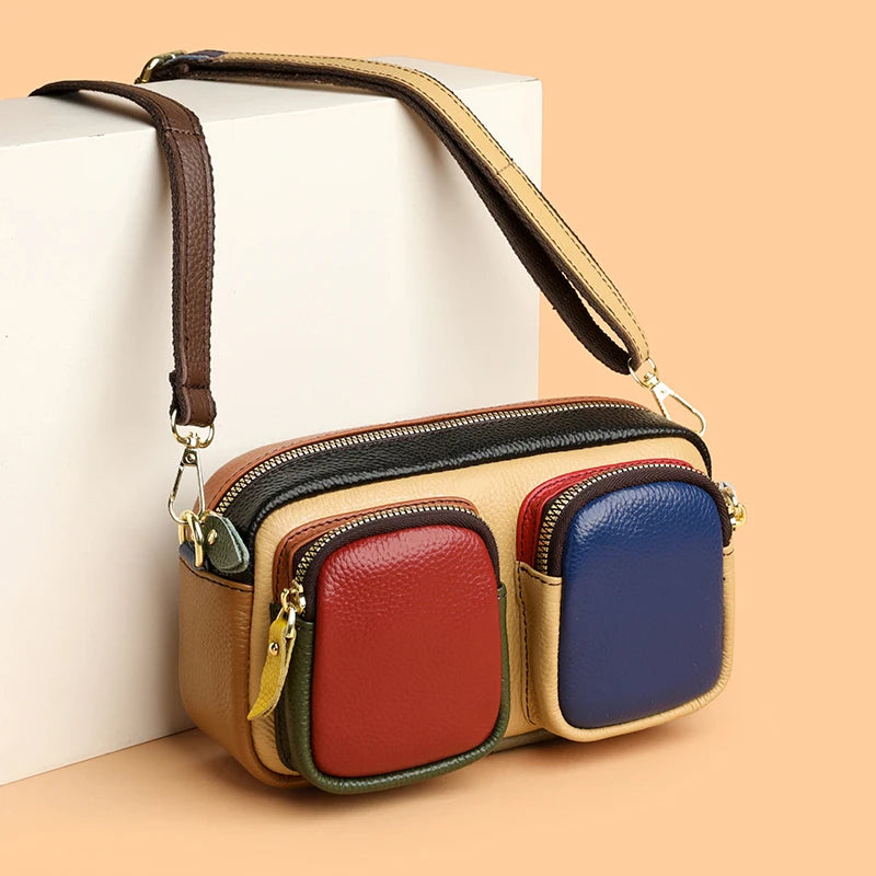 High Quality Thick Genuine Leather Multiple Pockets Messenger Bag Women Handbag 2025 Female Shoulder Bags Luxury Fashion Purse