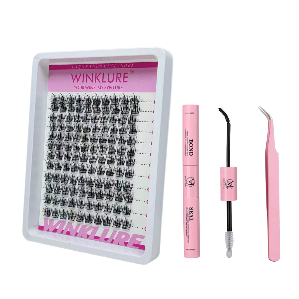 WINKLURE Manga Lash Clusters Kit Cat Lashes with Lash Bond & Seal Cluster Eyelash Extensions Mixed Tray Eyelash Clusters Kit