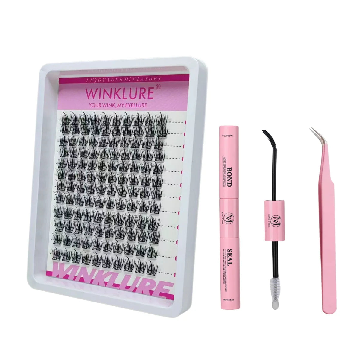 WINKLURE Manga Lash Clusters Kit Cat Lashes with Lash Bond & Seal Cluster Eyelash Extensions Mixed Tray Eyelash Clusters Kit