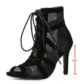 Sexy Cross-tied High Heels Hollow Mesh Sandals Summer Fashion Trend Comfort Peep Toe Boots Dance Female Stilettos Shoes Black