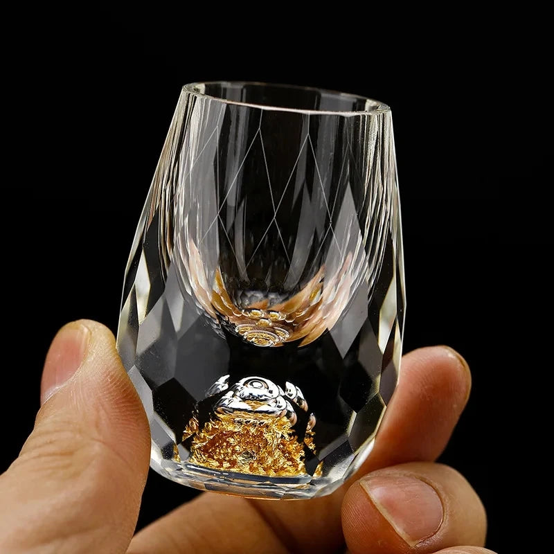 1/2/6pcs 15ML Gold Foil Crystal Wine Glass Luxury Whiskey Glass BPA Free Suitable for Decoration Collection and Celebration