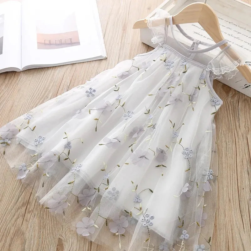 Bear Leader Girls Clothes 2025 Girl Dress New Fashion Princess Clohtings Sweet Flower Embroidery Mesh Dress For 2-6 Years