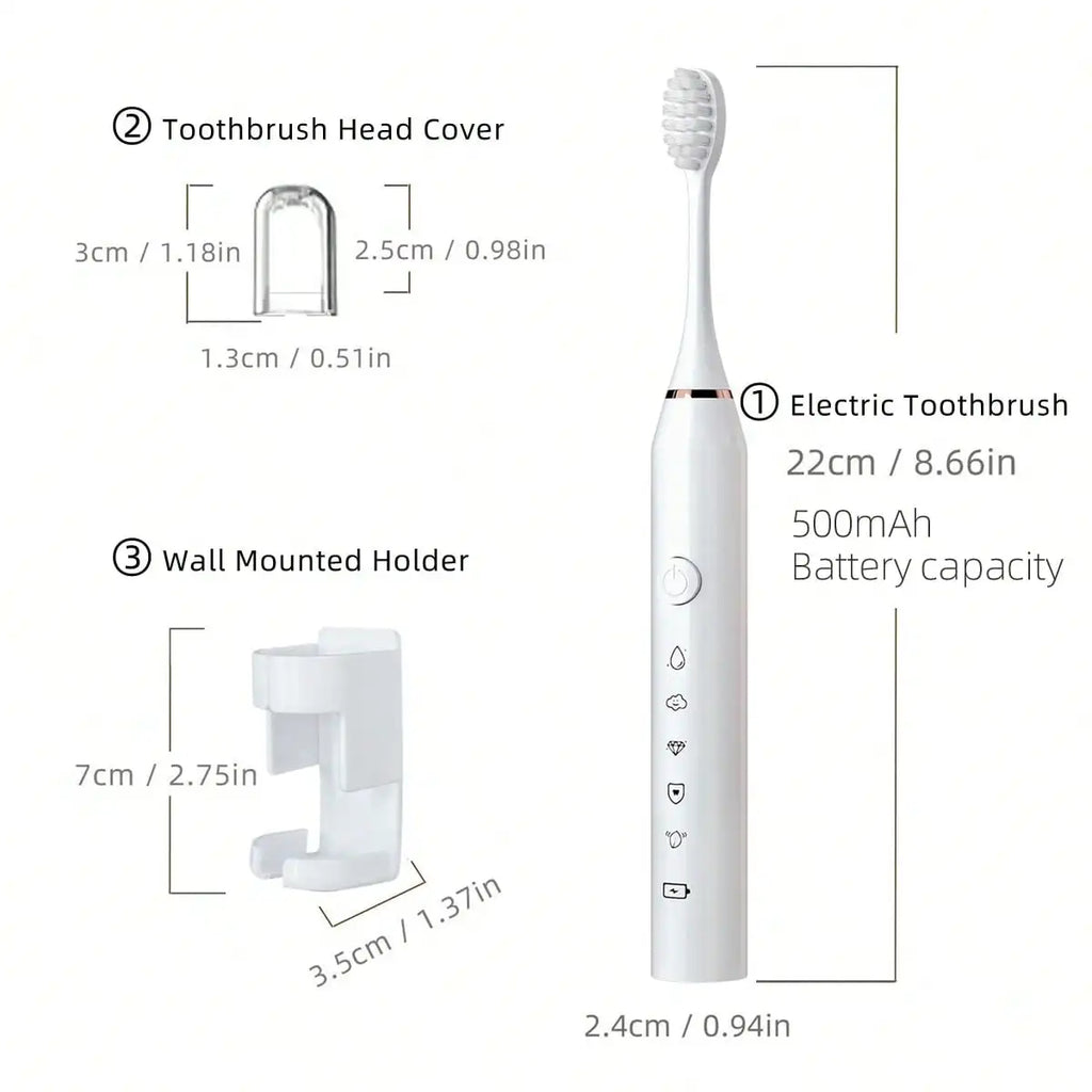 1PC Electric Toothbrush With 8 Replaceable Toothbrush Heads, A Wall-Mounted Bracket And A Dust Cover, USB Charging, 5-Speed Intelligent Cleaning Mode, Toothbrush Body, 7-Level Waterproof, Personal Oral Care Equipment Power To