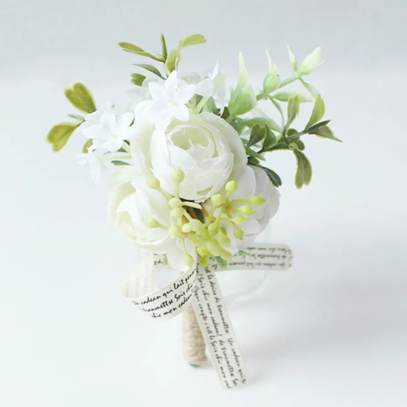 Corsage Men Wedding Rustic Boutonniere White Bridal Wrist Corsage Bridesmaid Groomsmen Party Meeting Personal Decorations