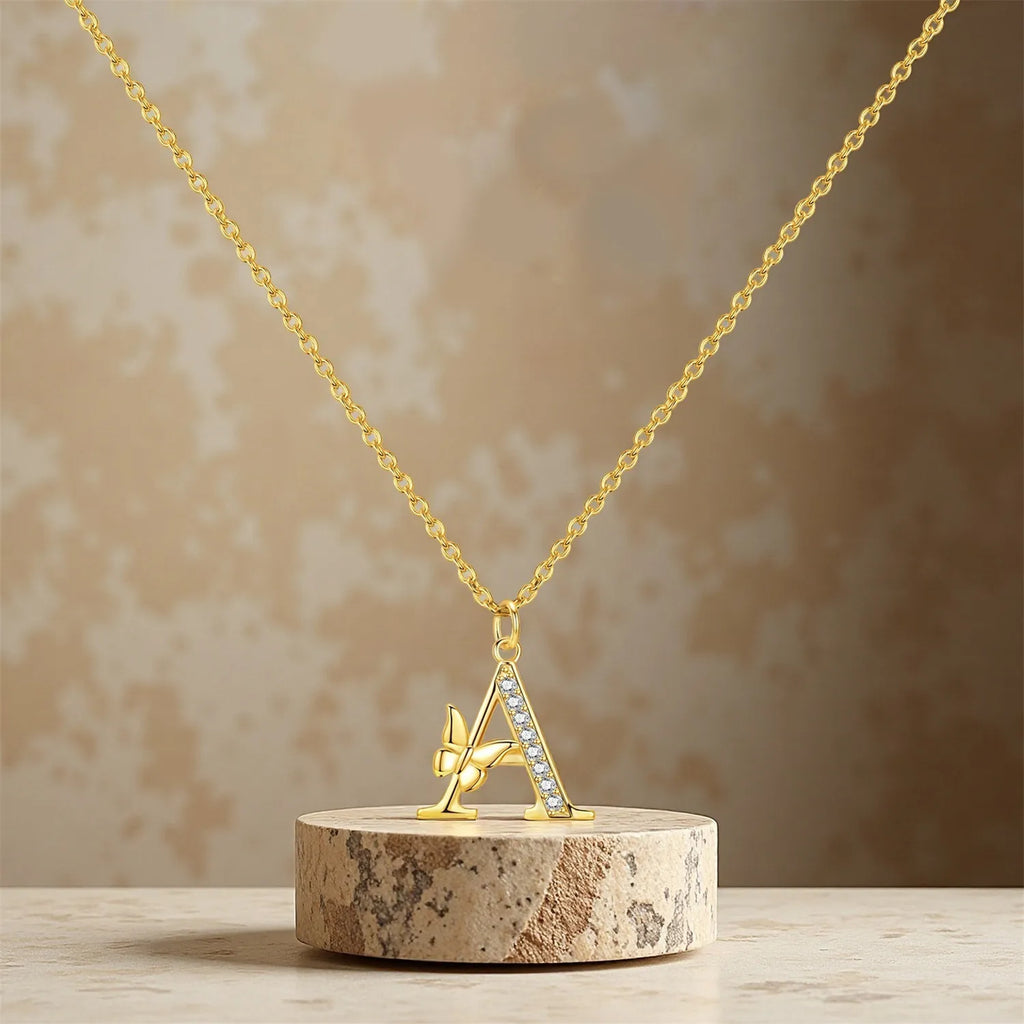 Original 925 Sterling Silver 18K Gold Zircon Butterfly A-Z 26 Letter Y-shaped Chain Necklace For Women Commemorate Jewelry Gift