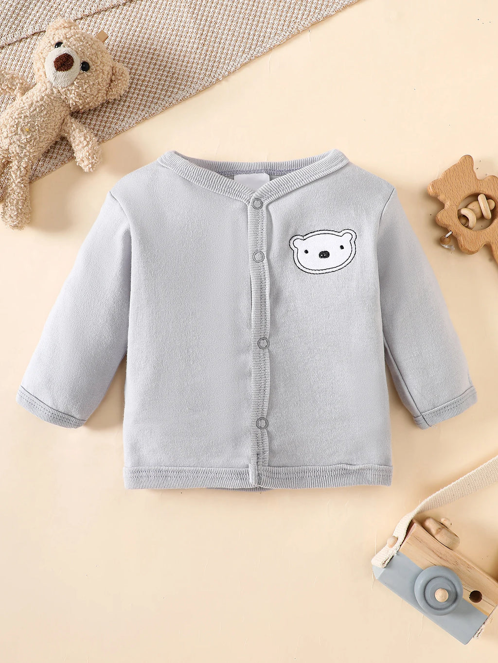 8-Piece Baby Romper Set | 100% Cotton | Cute Grey Bear Print | For 0-9M Infants
