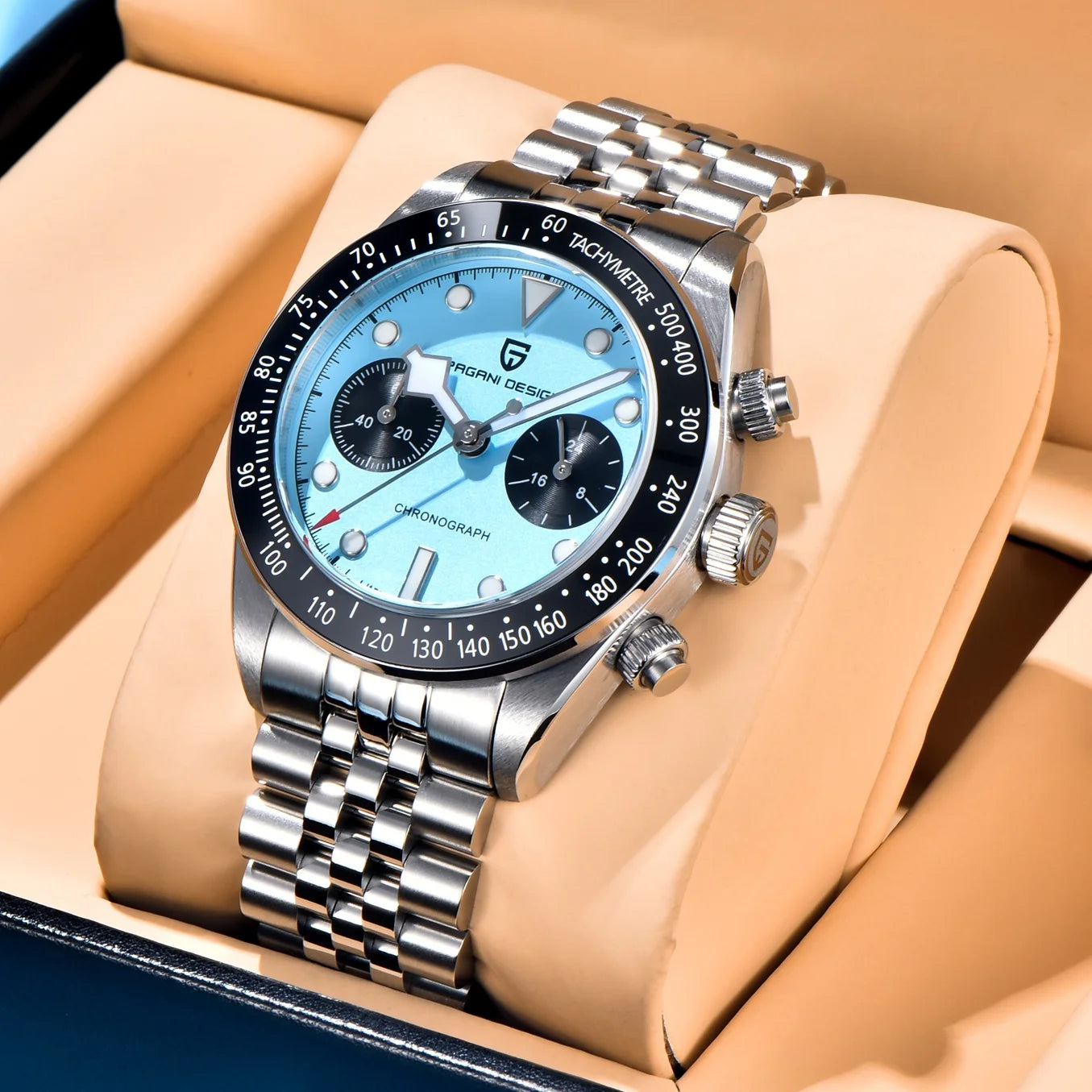 2026New PAGANI DESIGN Quartz Panda Dial Watch Sapphire Luxury Luminous 500 Bezel Men Watch 316L All Steel Japan Movt Chronograph