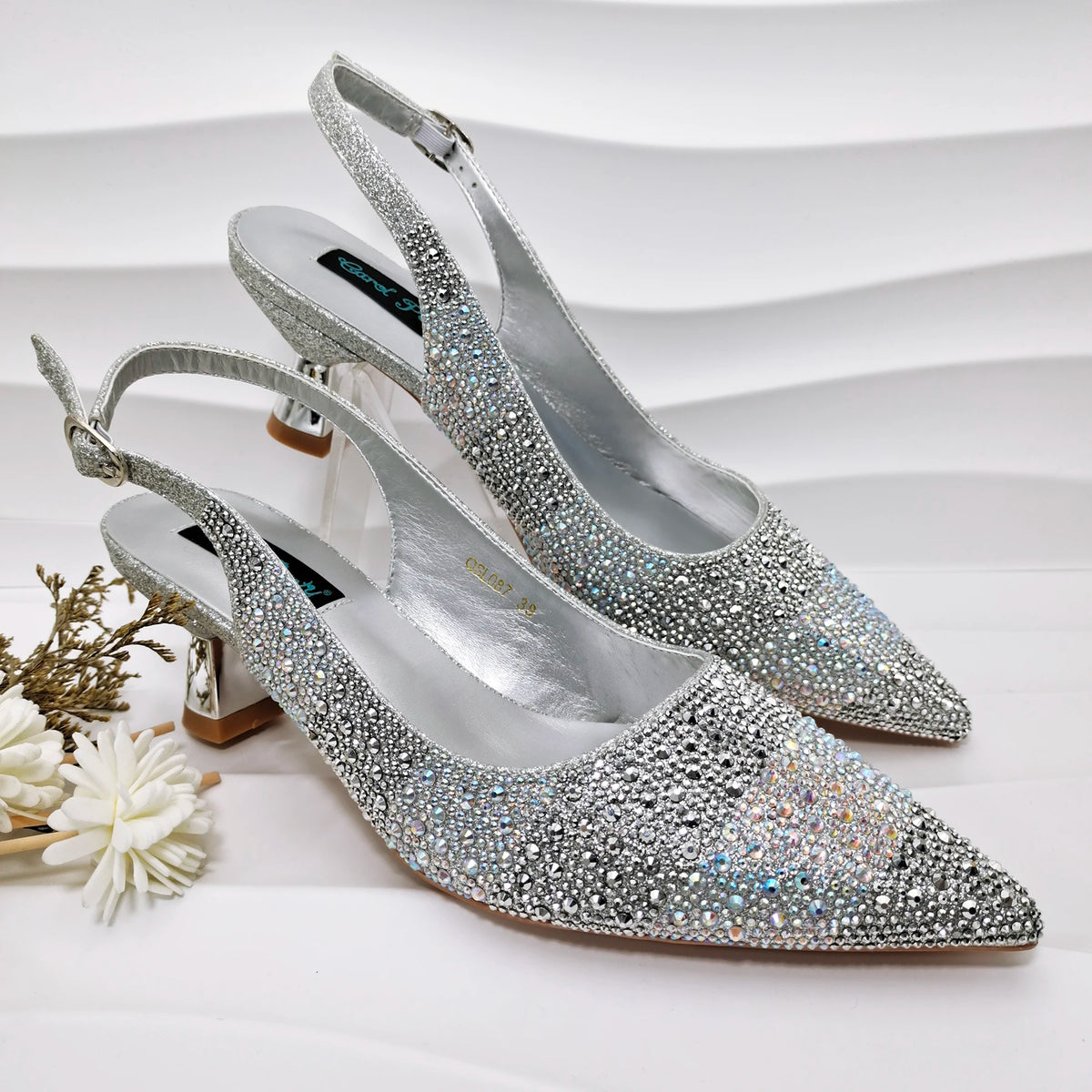 New Italian Design Stylish And Elegant Sky Blue Rhinestone Embellished Satin Pointy Toe Pumps And Clutch Bag