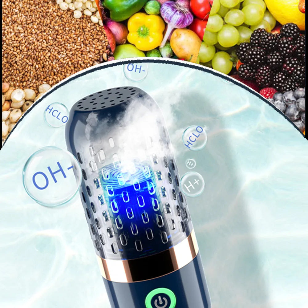Vegetable and Fruit Cleaning Machine, Fruit and Vegetable Washer, Fruit Cleaner, Fruit Purifier, Waterproof Fruit Cleaning Device Using Oh Ion Purification Technology, 250 Minutes of Working Time and Wireless Charging, for Cl