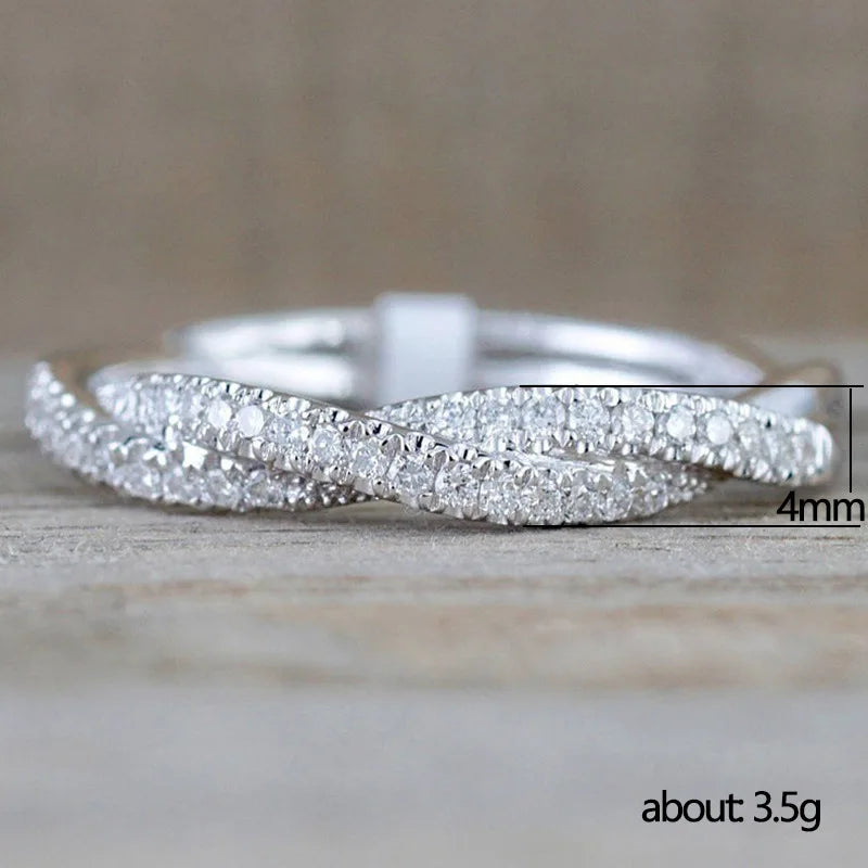 Huitan Fashion Twist Rings for Women Band White CZ Simple Stylish Accessories Party Daily Versatile Jewelry