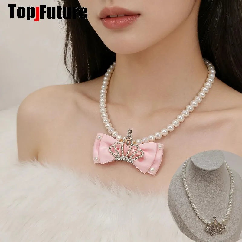 Subculture Spice Y2K Harajuku Gothic Mars Gal Women Gorgeous Crown Pearl Party Lolita Cosplay Punk Necklace Girl Collar