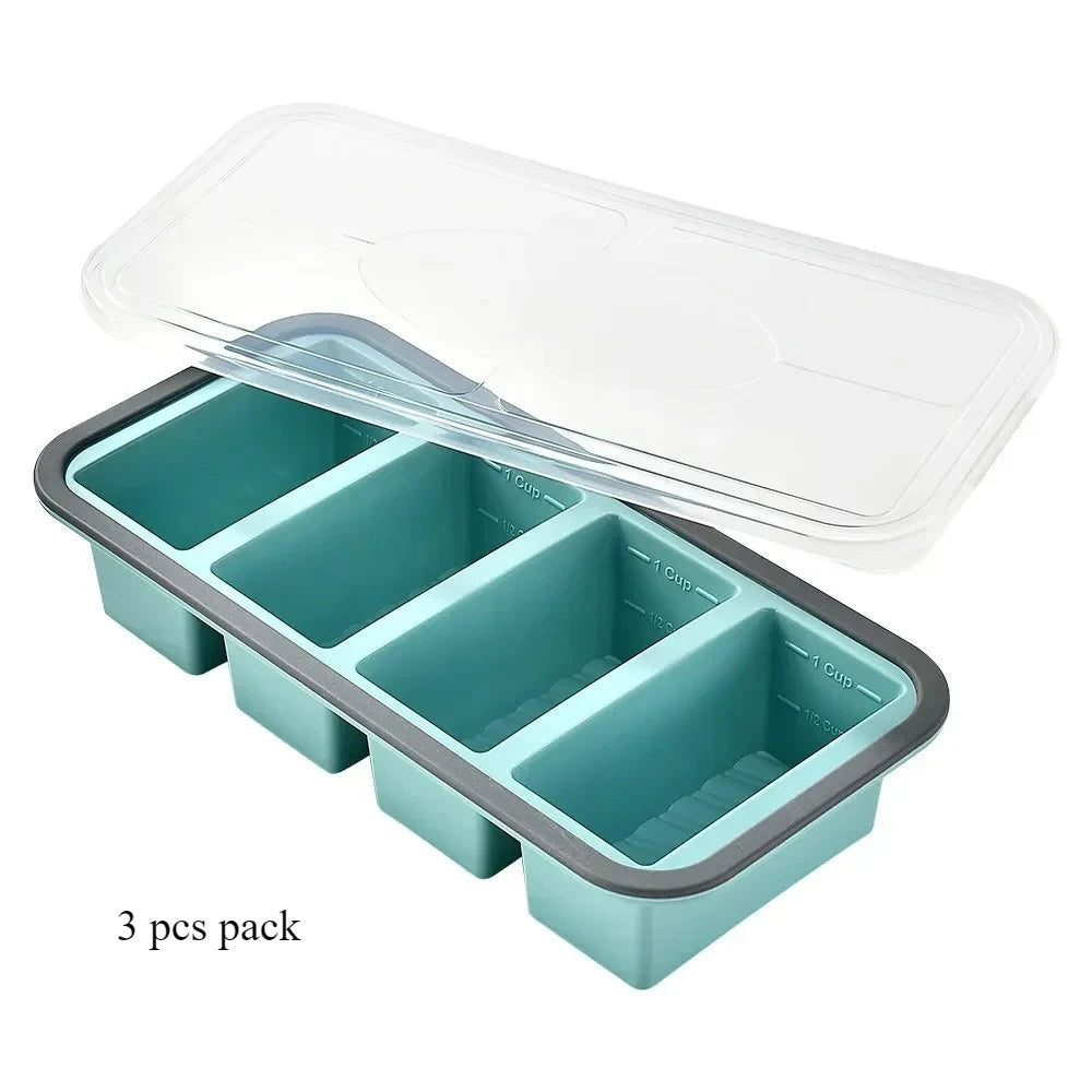 Large Ice Cube Freezer Molds-Soup,Silicone Freezer Tray with Lid Sauce,leftovers,Homemade Meal Prep Freezing Storage Containers