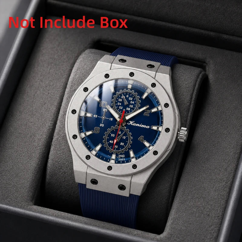 Blue-Dial Quartz Watch with Silicone Strap