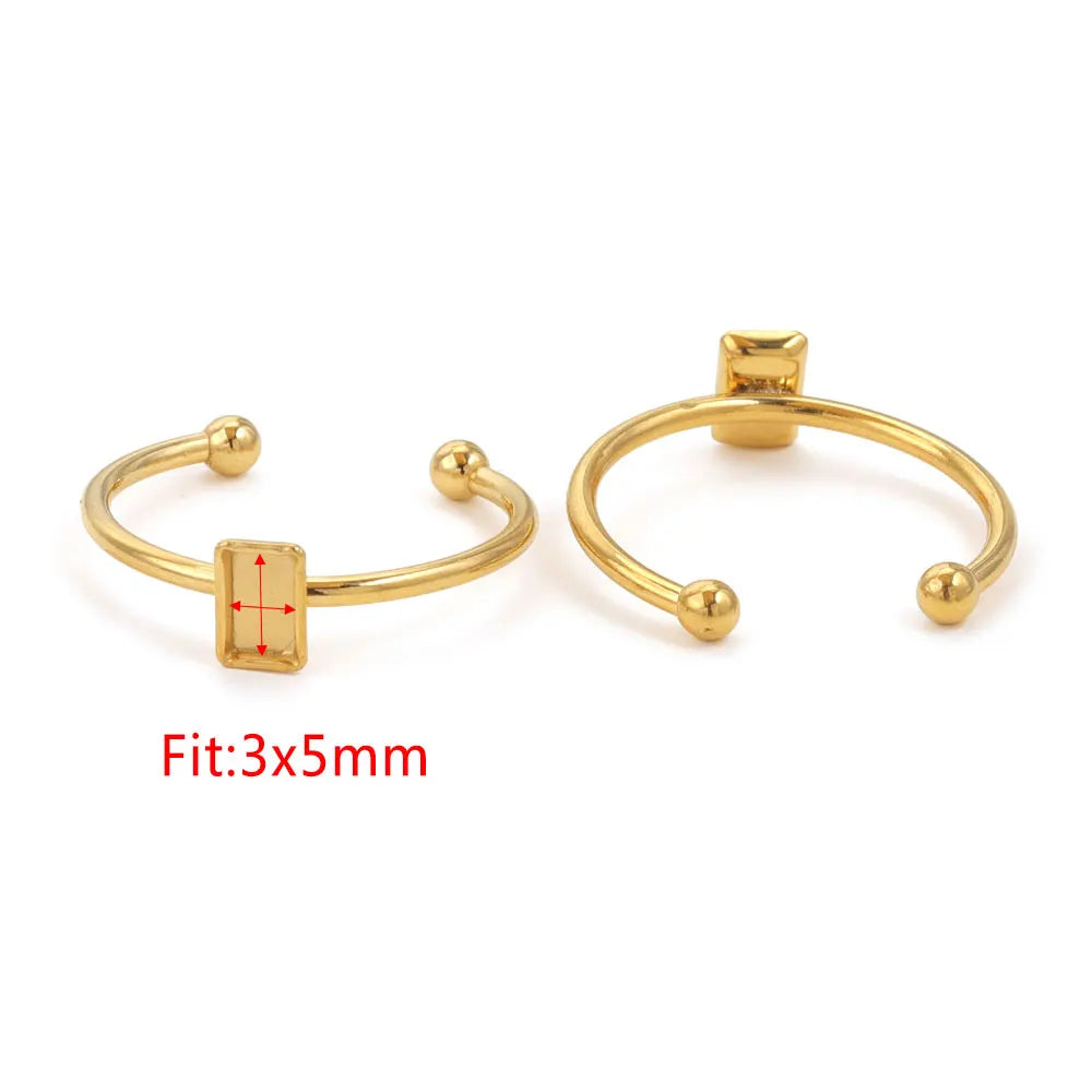 10pcs Adjustable Stainless Steel Open Ring Settings Blank Base Bezel Cabochons Rings For Jewelry Making DIY Finger Ring Blank